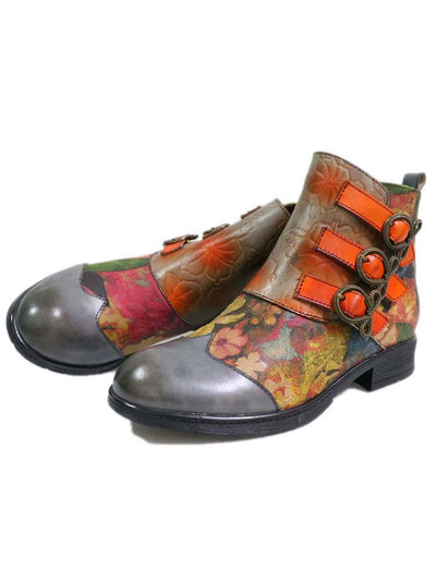 Genuine Leather Hand Painted Flats Boots
