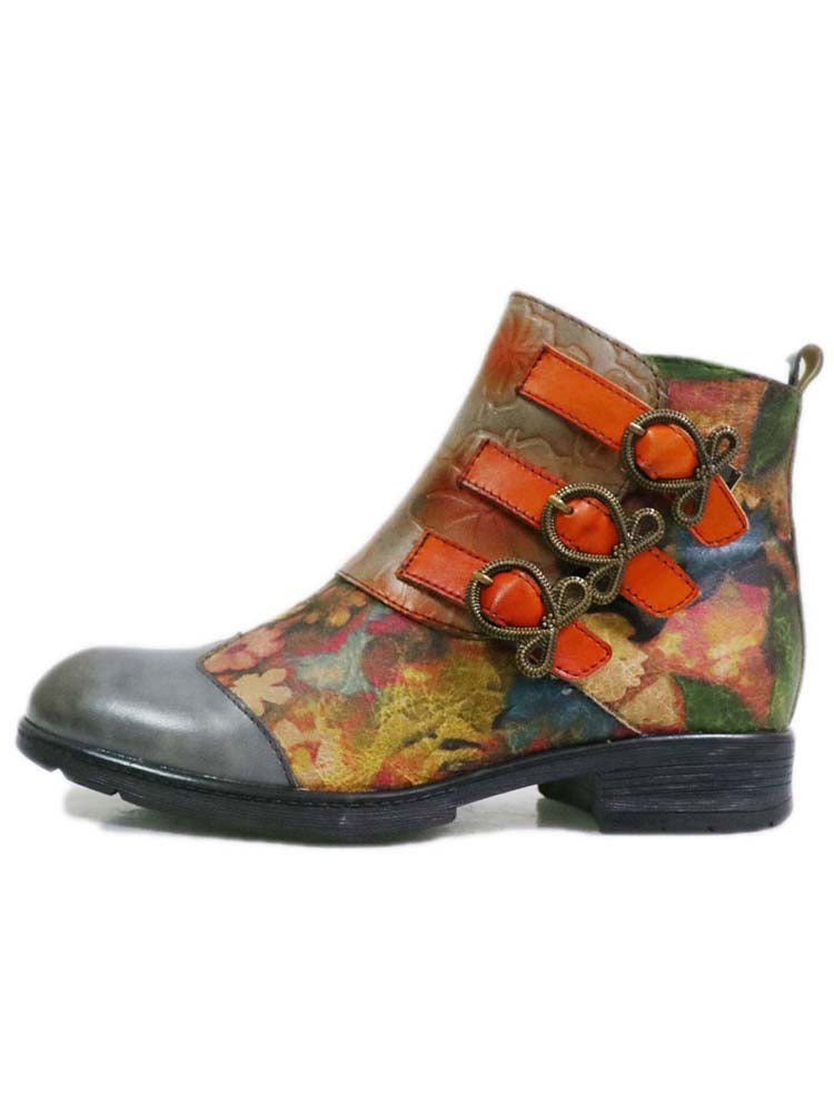 Genuine Leather Hand Painted Flats Boots