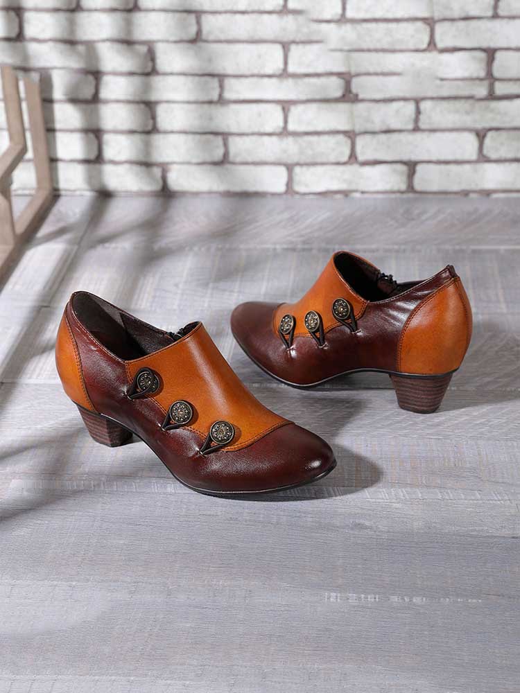 Hand Painted Leather Low Heel Shoes