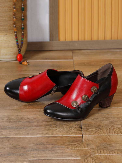 Hand Painted Leather Low Heel Shoes