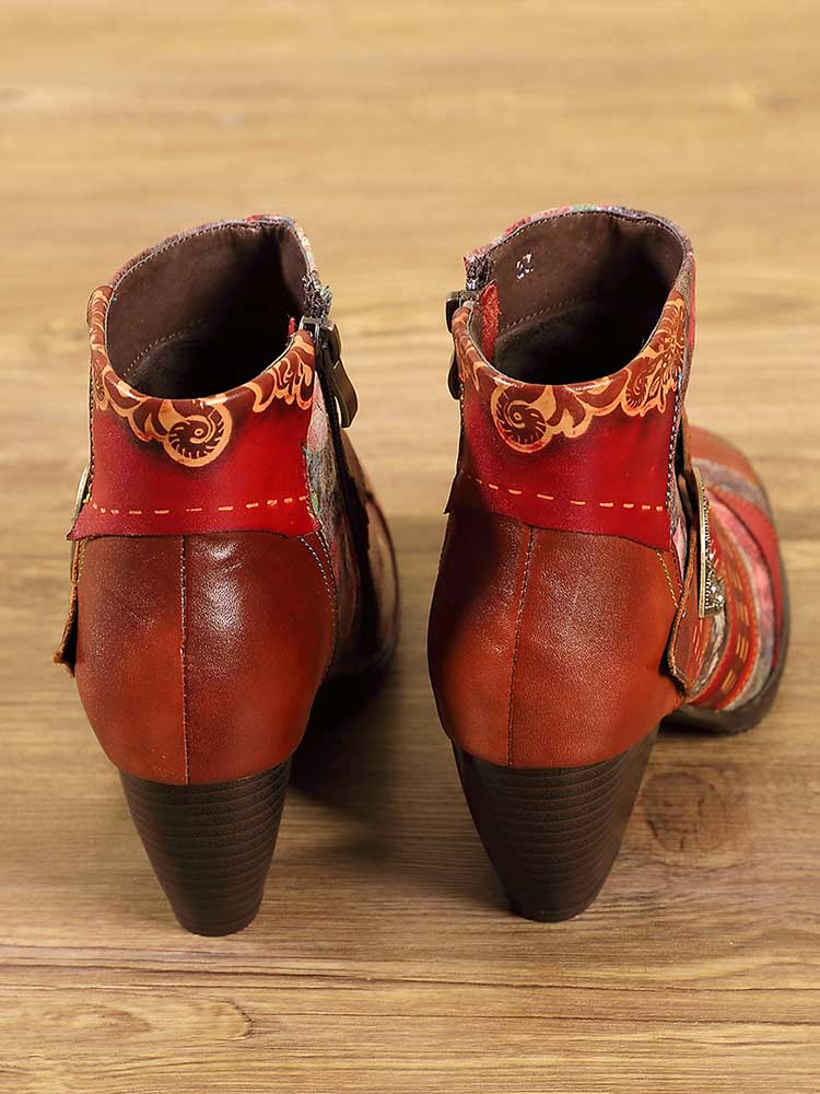 Annika Flower Handmade Leather Ankle Boots
