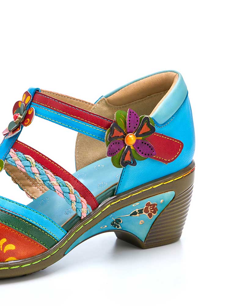 Women Bohemian Leather Printing Stitching Non-slip Breathable Sandals