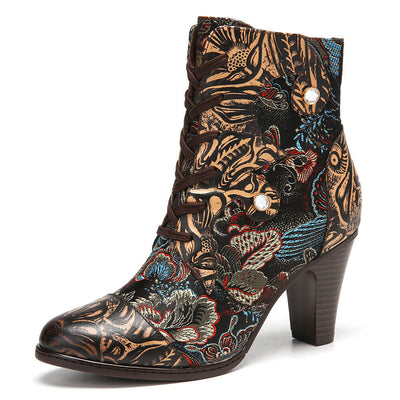 Embroidery Floral Handmade Genuine Leather Boots