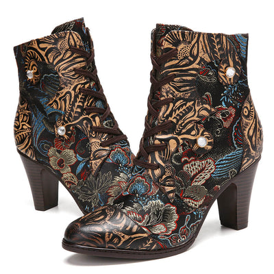 Embroidery Floral Handmade Genuine Leather Boots