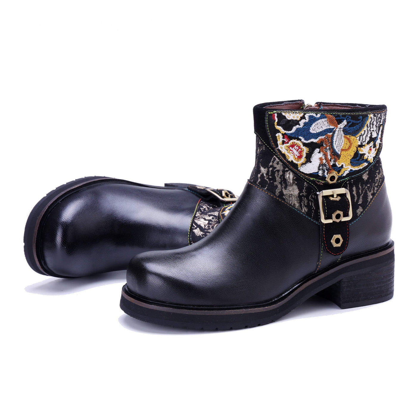 Coloestepshoes Embroidered Elegance Ankle Boots