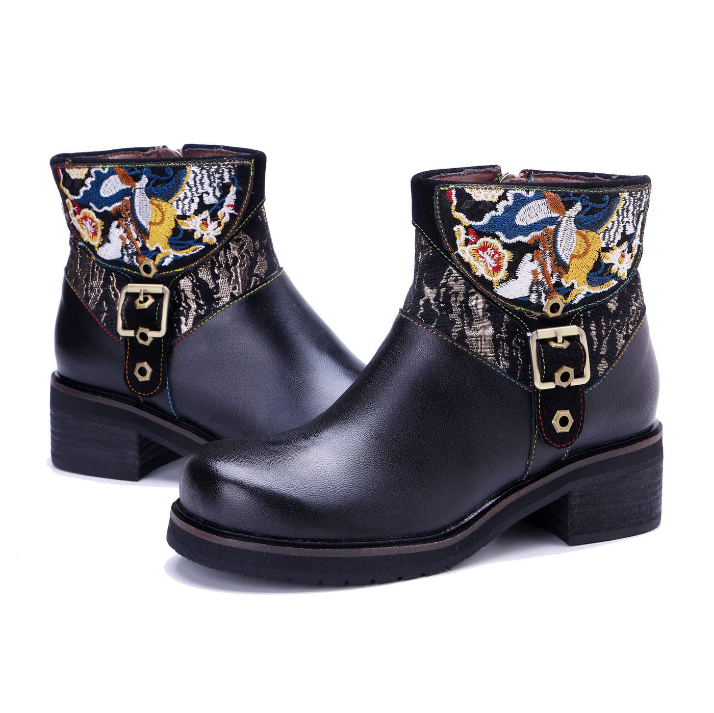 Coloestepshoes Embroidered Elegance Ankle Boots