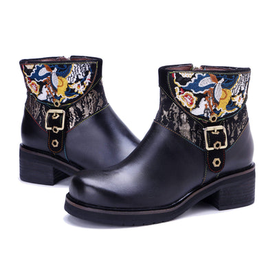 Coloestepshoes Embroidered Elegance Ankle Boots