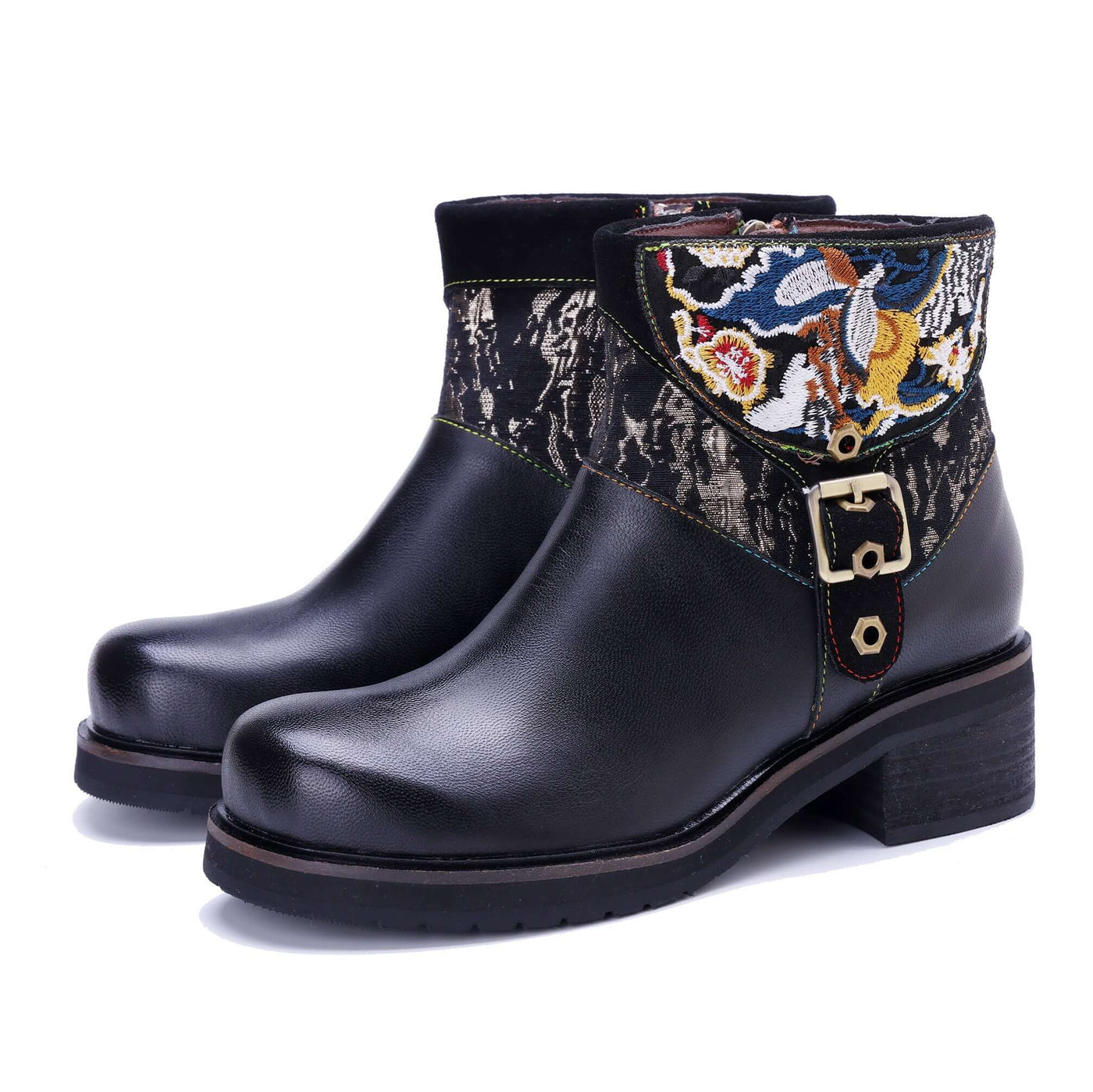 Coloestepshoes Embroidered Elegance Ankle Boots