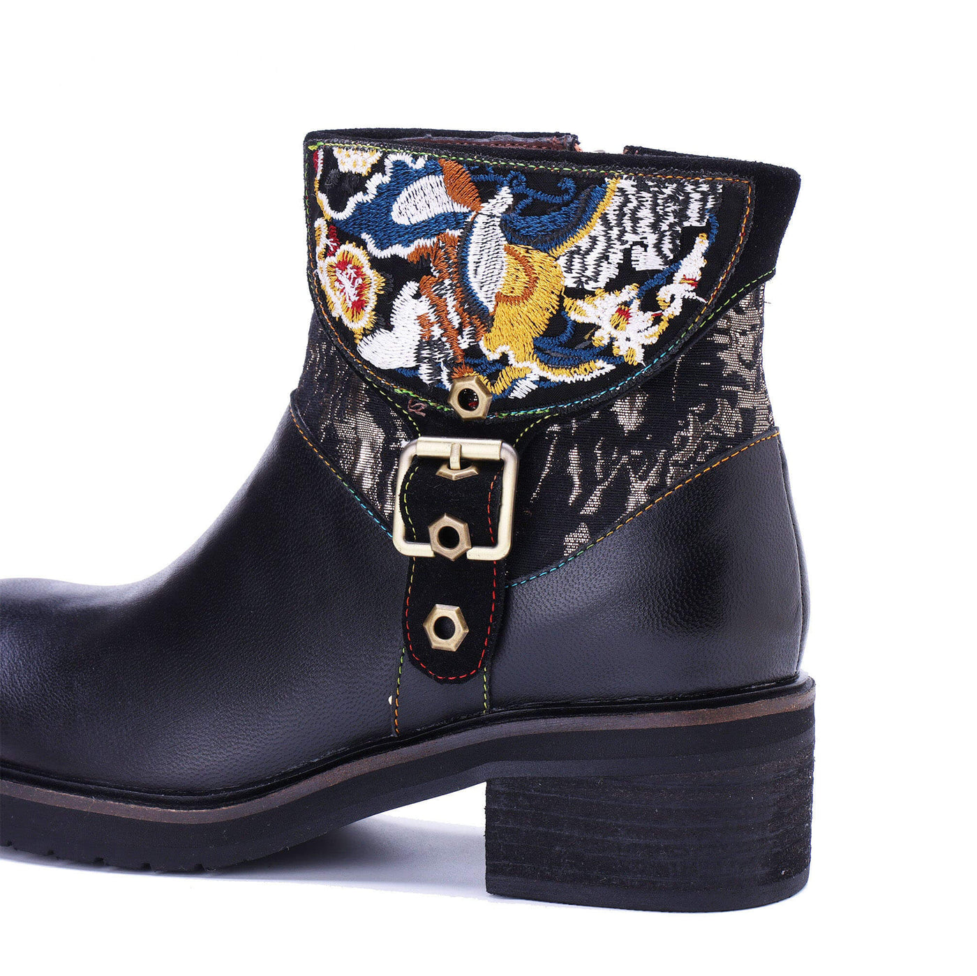 Coloestepshoes Embroidered Elegance Ankle Boots