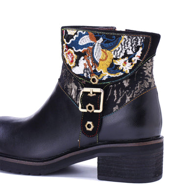 Coloestepshoes Embroidered Elegance Ankle Boots