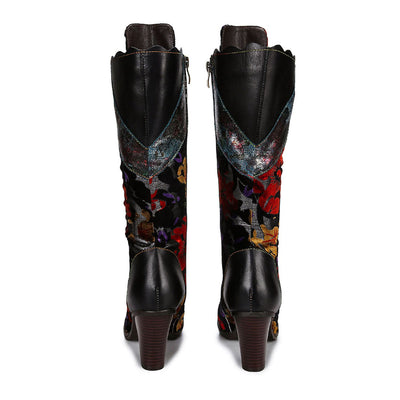 Warm Embossed Real Leather Dragonfly Boots