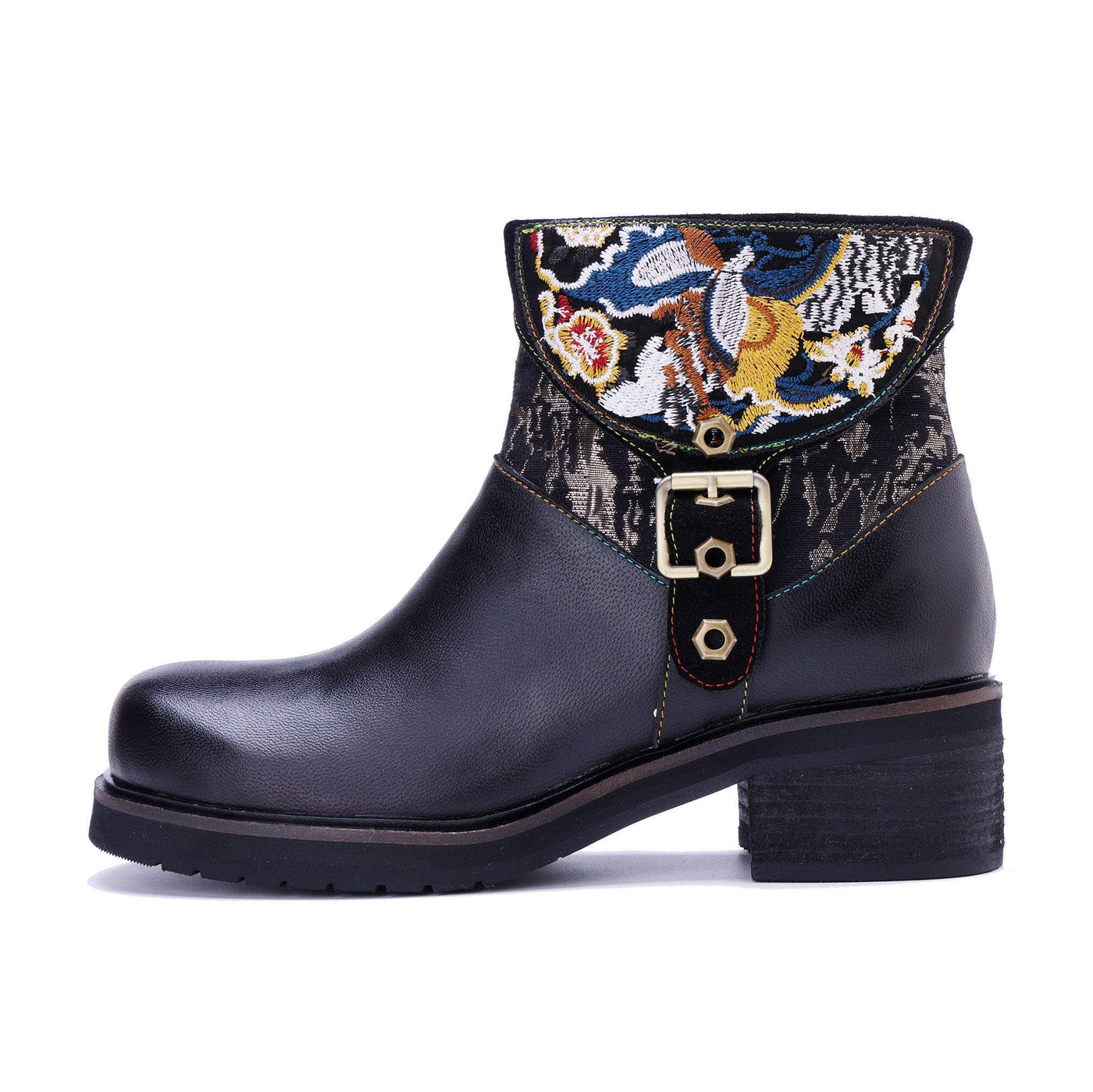 Coloestepshoes Embroidered Elegance Ankle Boots