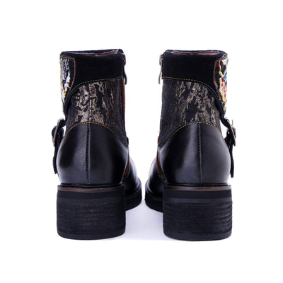 Coloestepshoes Embroidered Elegance Ankle Boots