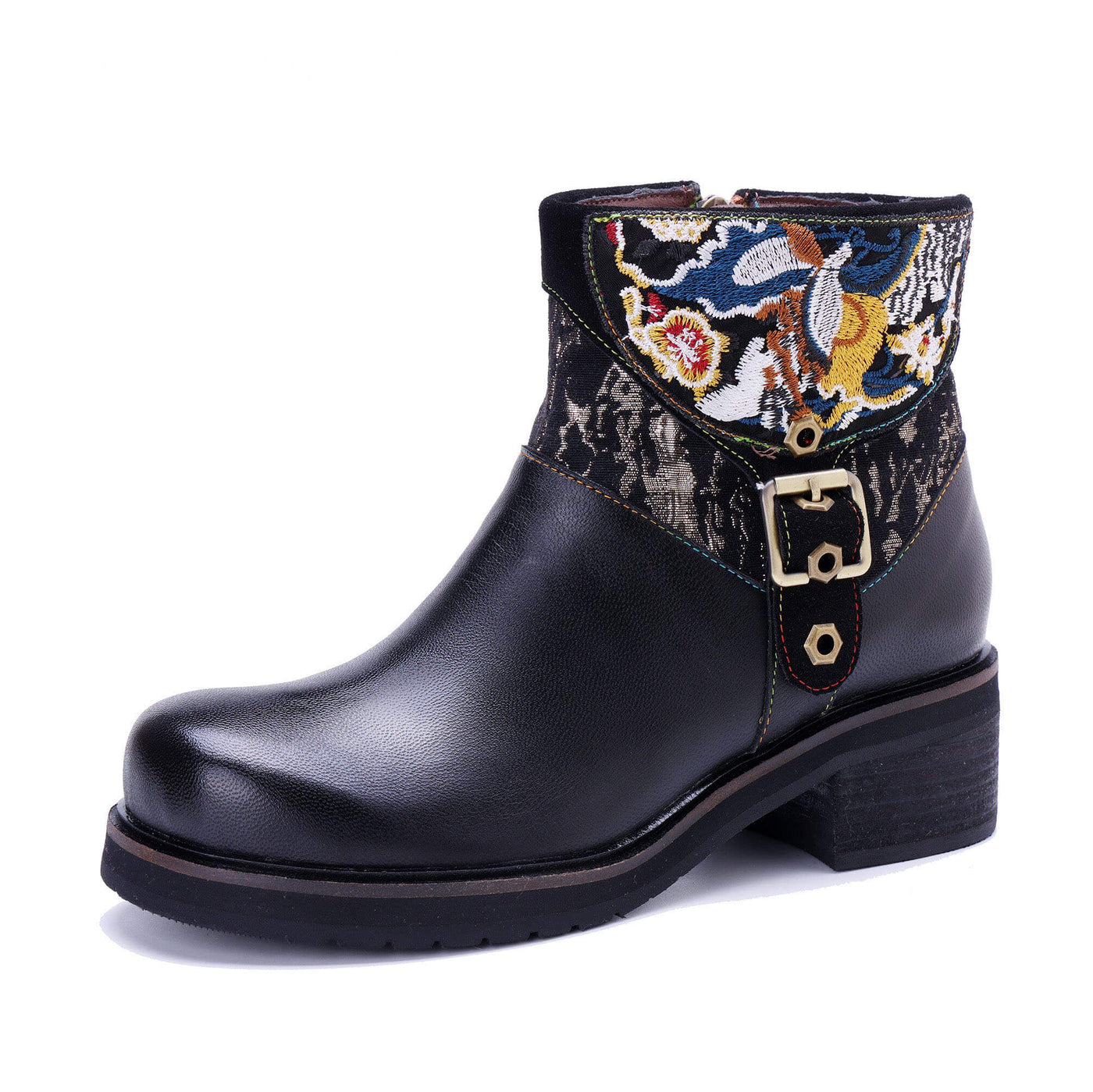 Coloestepshoes Embroidered Elegance Ankle Boots