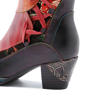 Leather Handmade Embossed Adjustable Boots