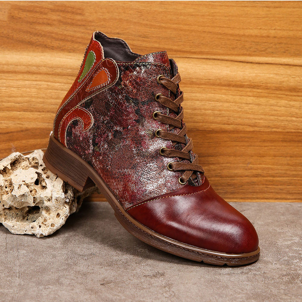 Handmade Leather Colorful Comfy Flat Ankle Boots