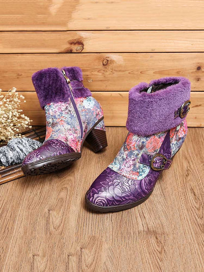 Aspyn Handmade Blossom Furry Ankle Boots
