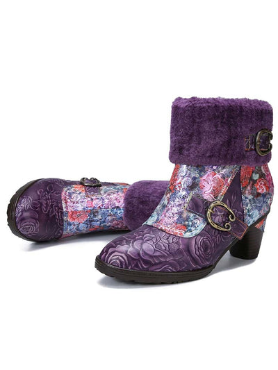 Aspyn Handmade Blossom Furry Ankle Boots