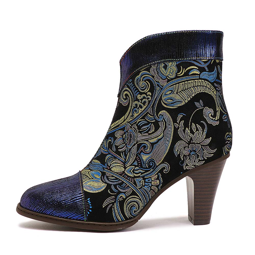 Raquel Genuine Embossed Leather Ankle Boots