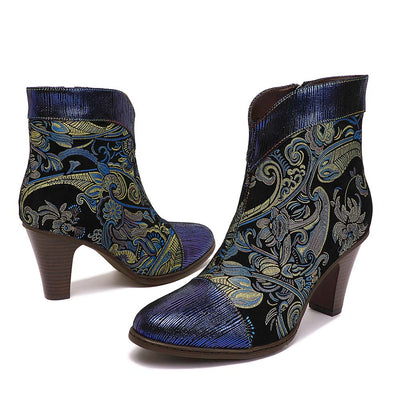 Raquel Genuine Embossed Leather Ankle Boots