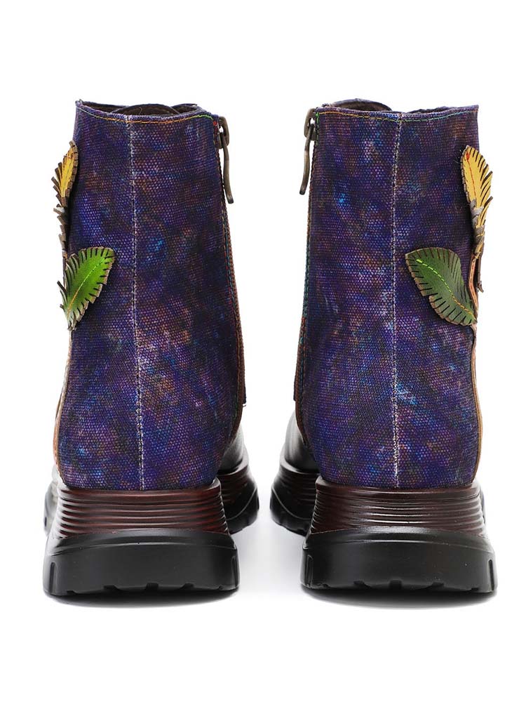 Retro Leather Patchwork Flower Casual Comfort Ankle Boots