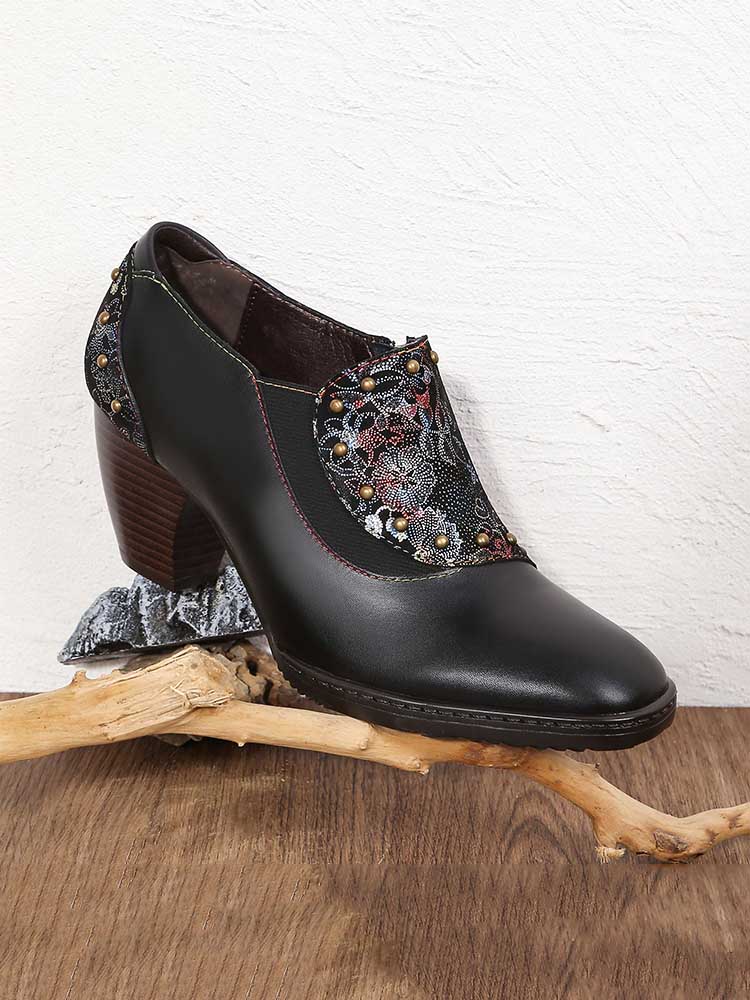 Araceli Retro Leather Hand-painted Shoes
