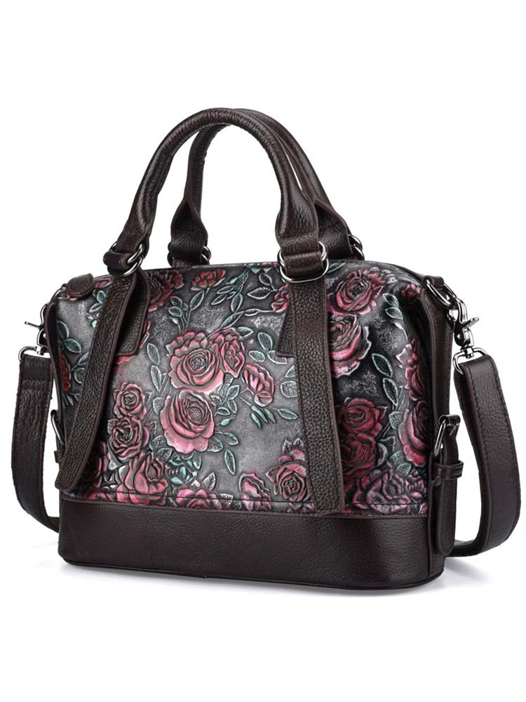 Retro Rose Leather Zipper Bag