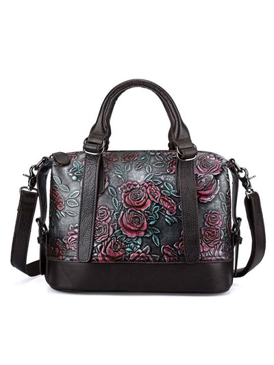 Retro Rose Leather Zipper Bag