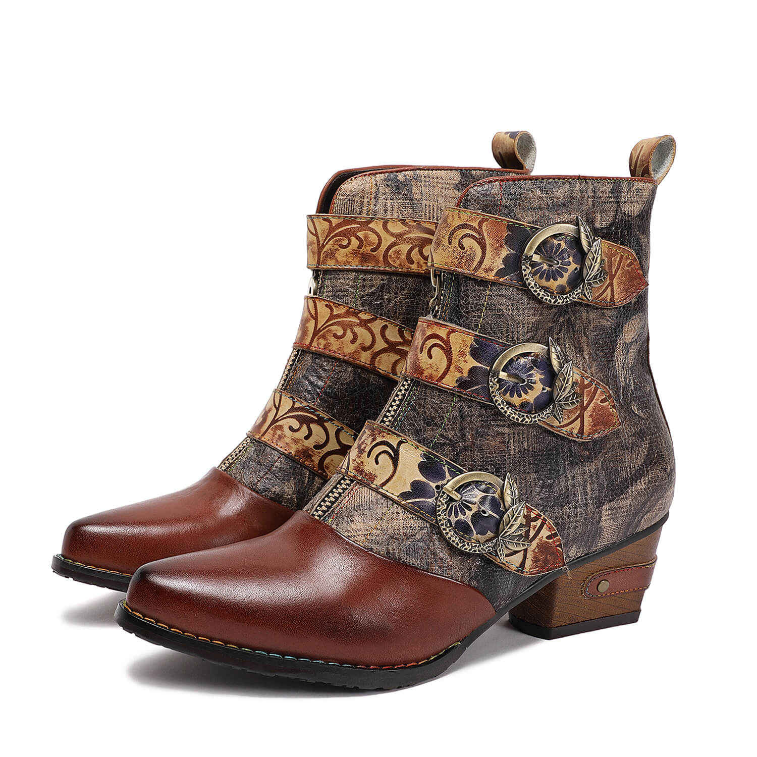 Retro Handmade Vintage Embossed Buckle Leather Boots – Colorstepshoes