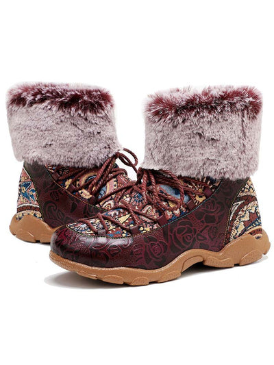 Vintage Fur Collar Warm Flat Ankle Boots