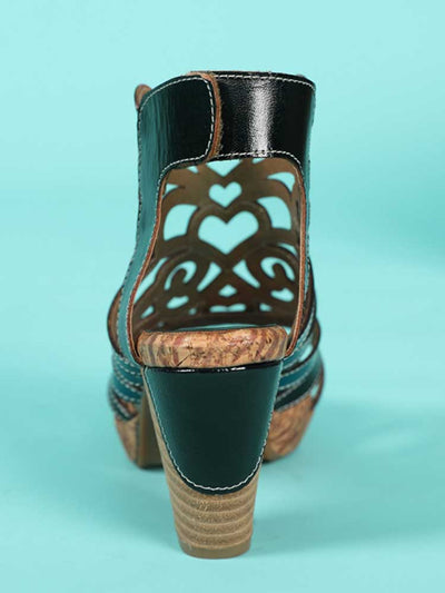 Sandalias de tacón alto multicolor hechas a mano retro 
