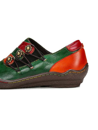 Chaussures plates à fleurs en cuir faites à la main 