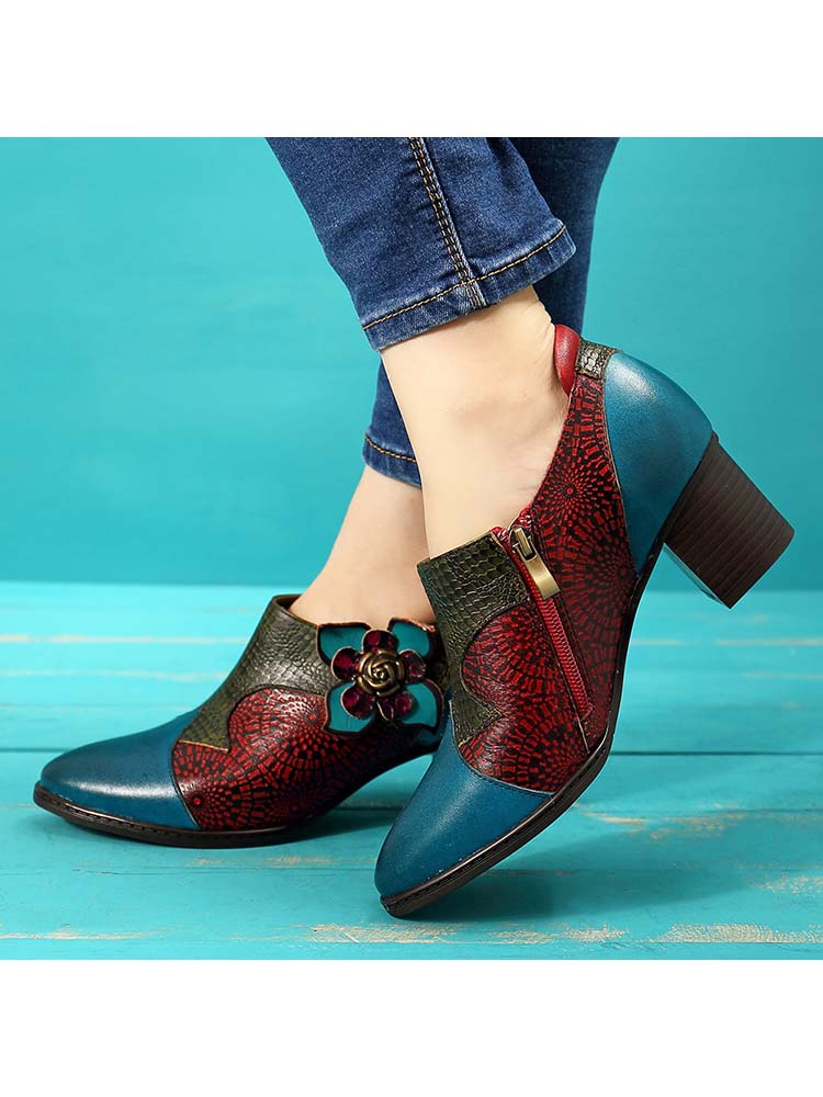 Retro Flower Leather Shoes