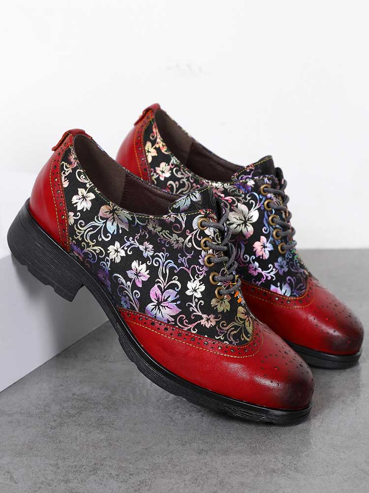 Karter Flower Handmade Brogue Flat Shoes