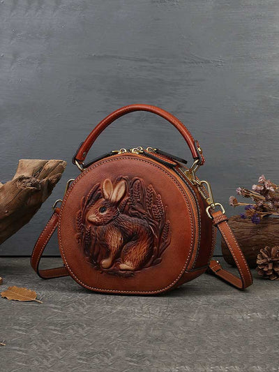 Playful Rabbit Embossed Leather Crossbody Bag
