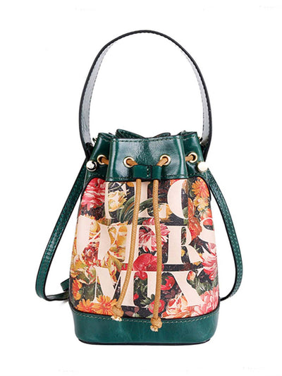 Retro Casual Simple Leather Colorful Bucket Bag