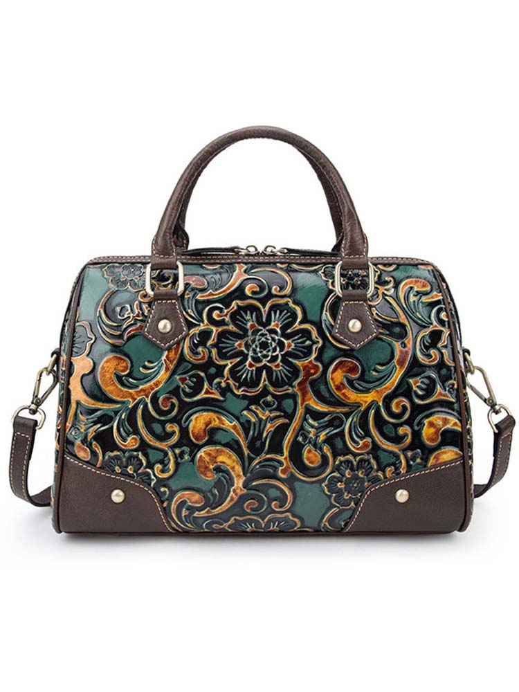 Vintage Pattern Handmade Leather Embossed Handbag