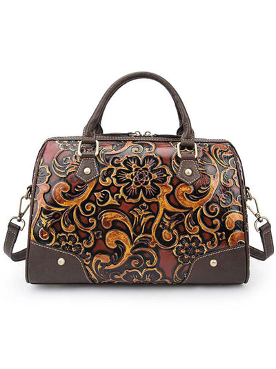 Vintage Pattern Handmade Leather Embossed Handbag