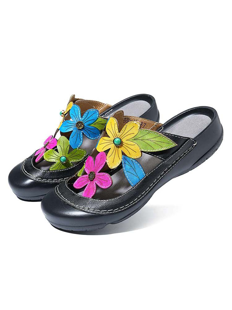 Shay Genuine Leather Flower Slippers