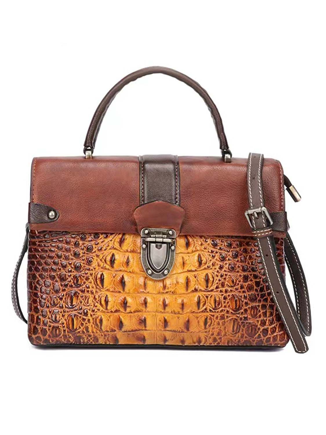Vintage Leather Fashion Crocodile Pattern Handbag