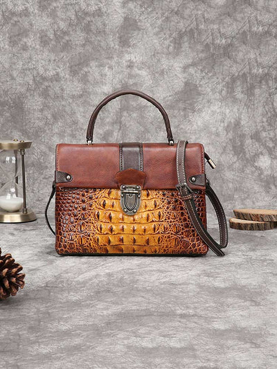 Vintage Leather Fashion Crocodile Pattern Handbag