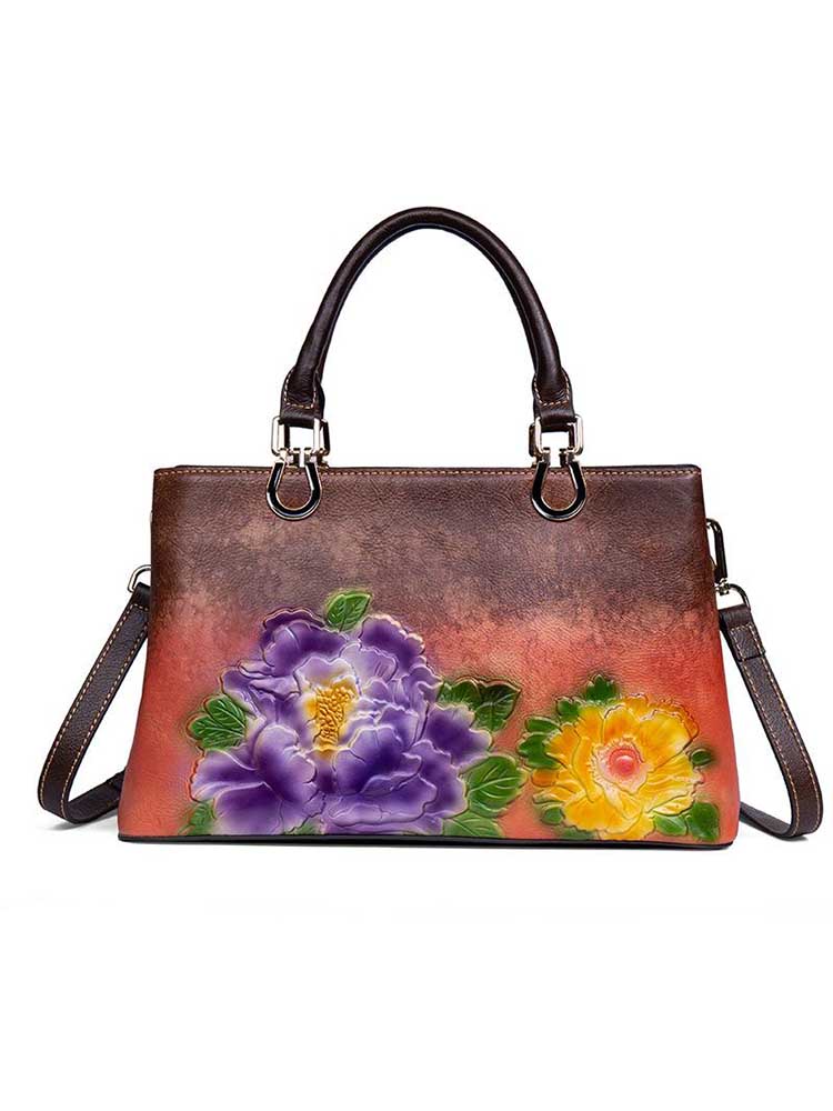 Women Genuine Leather Bag Vintage Embossed Luxury Handbag Large Capacity Shoulder Bags