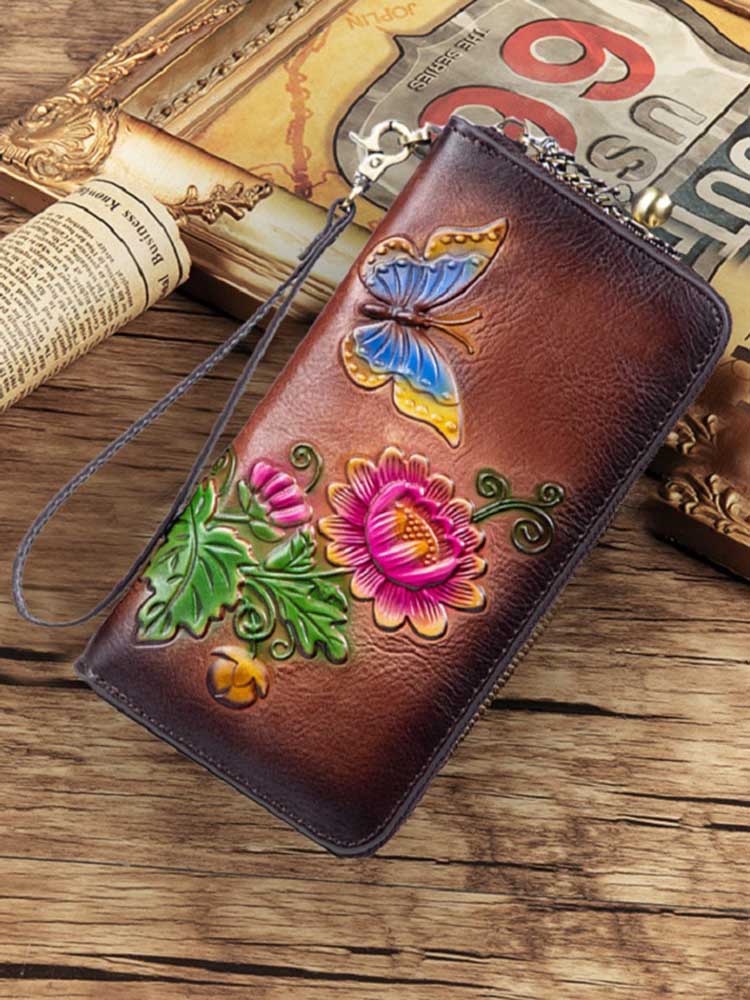 Handmade Embossed Cowhide Purse Card Holder
