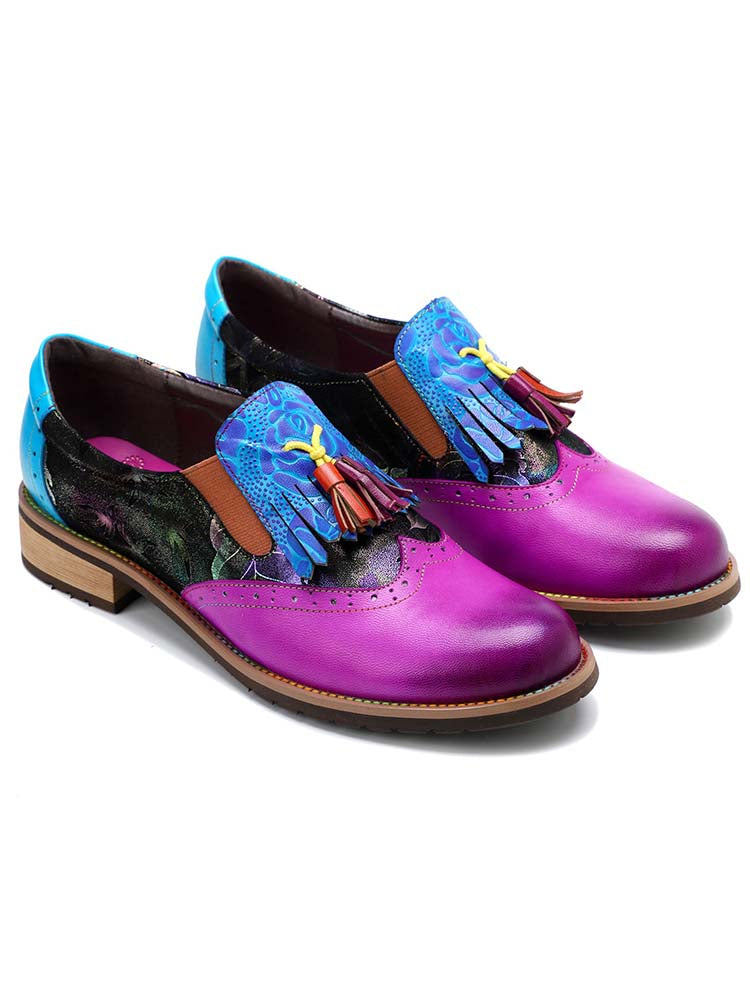 Chaussures bohémiennes richelieu peintes en cuir véritable
