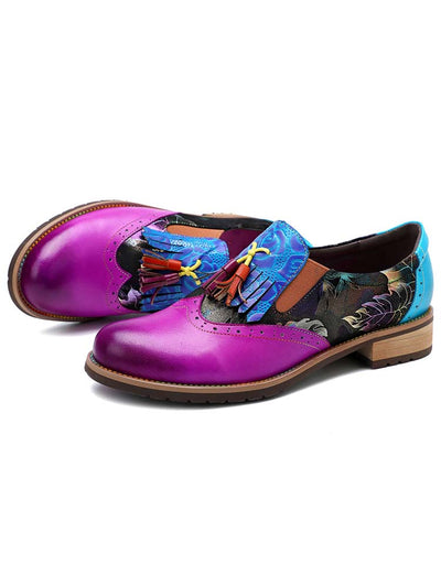 Chaussures bohémiennes richelieu peintes en cuir véritable