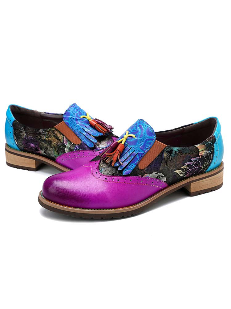 Bohemian Painted Brogue Genuine Leather Shoes
