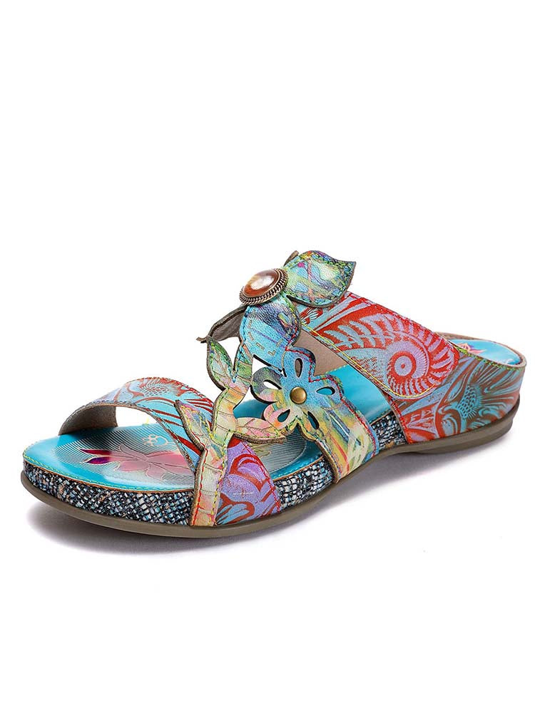 Laylah Genuine Leather Hand Painted Slippers