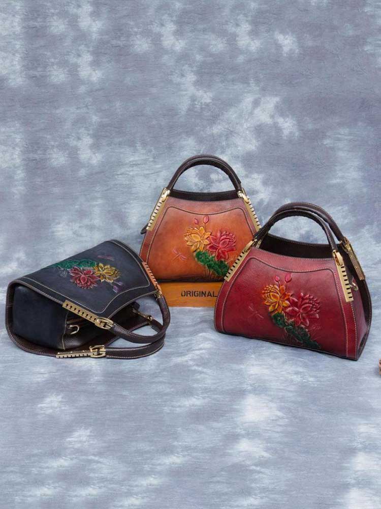 Luxury Handbags Designer Genuine Leather Retro Embossed Cowhide Shoulder & Crossbody Bags