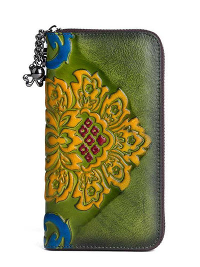 Porte-monnaie en cuir véritable rétro en relief femmes grand portefeuille porte-cartes d'embrayage