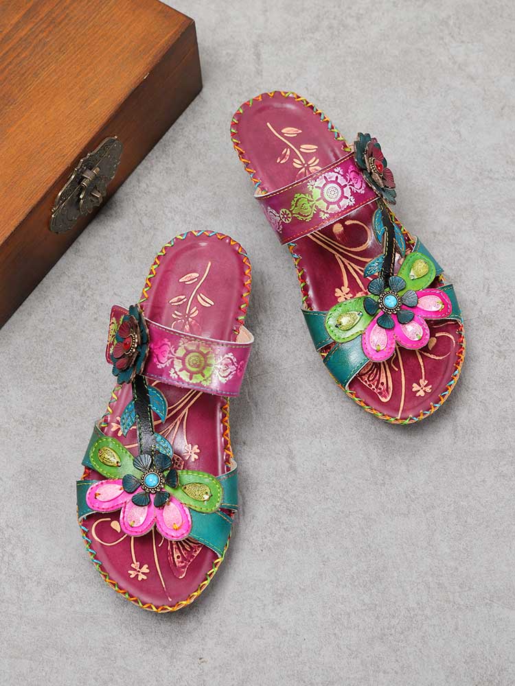Valery Retro Floral Embossing Slippers